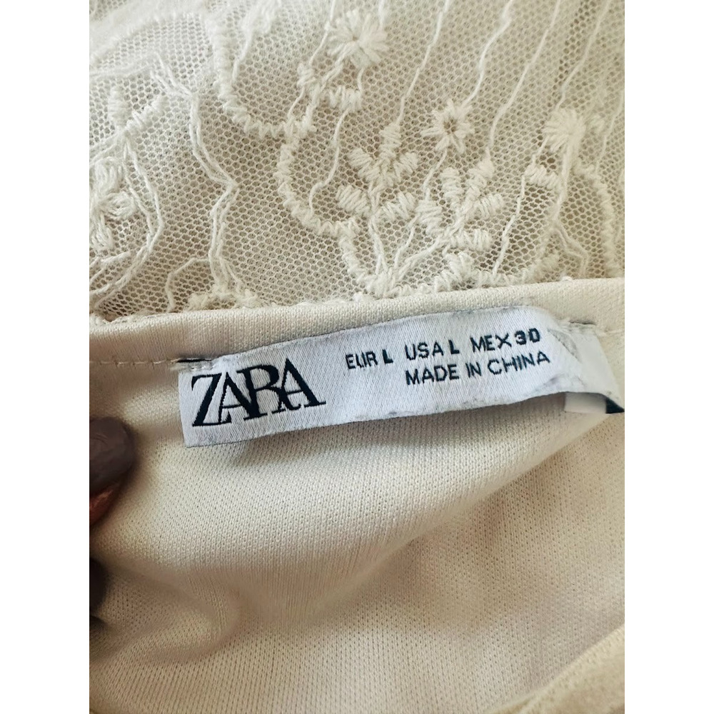 Zara Cream Lace Midi Slip Dress Size L Romantic Fairy Feminine Boho Wedding - Picture 9 of 11